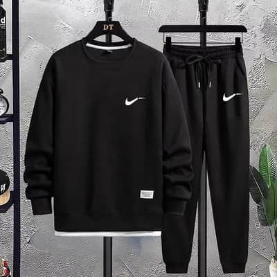 Men Black Waffley Track Suit Loose Fit Autumn