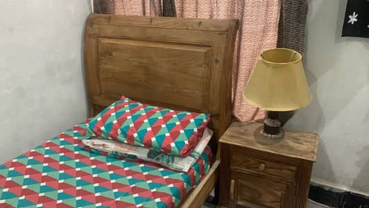 pure wood bed urgent sale with side table and mattress( free )