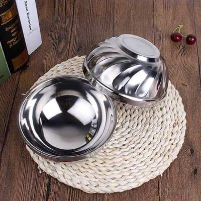 Double Layer Stainless Steel Lily Bowl 14cm Kids Safe Heat Insulated