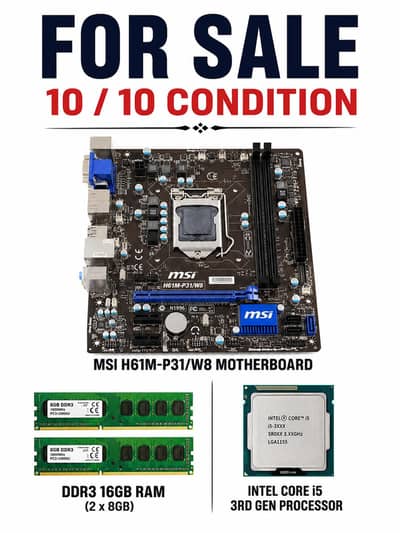 MSi Motherboard 16gb Ram or i5 3rd Gen processor for sale