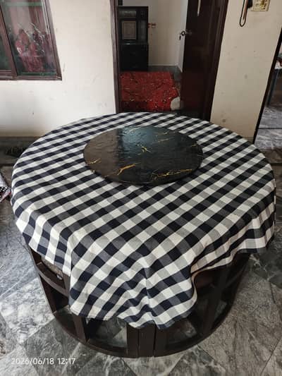 Space Saving 6 Chair Round Wooden Dining Table Set