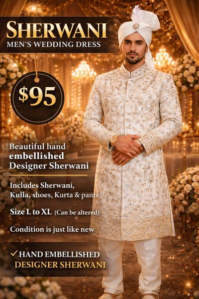 *Sherwani | Mens Sherwani | Weeding Dress| Hand Embellished Designer*