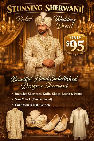 *Sherwani | Mens Sherwani | Weeding Dress | Hand Embellished Designer*