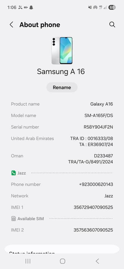 Samsung Mobile A16 8 256gb with Box