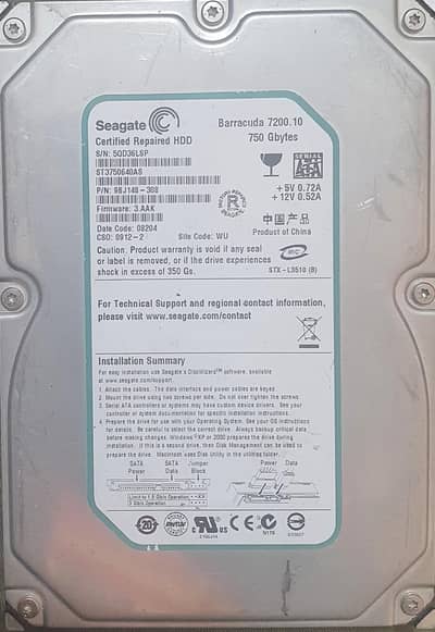 750GB HARD DRIVE 100% & 100%