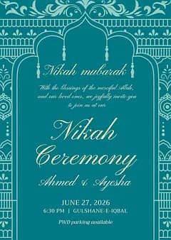 luxury digital wedding card design nikah walima 24hours delivery Rs700
