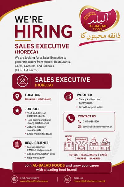 Order Booker / Sales Executive (HORECA) – Karachi