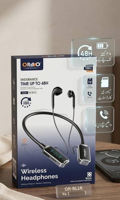 OrdeO OR-BL16 Wireless Neckband | 48 Hours Playtime & LED  Display