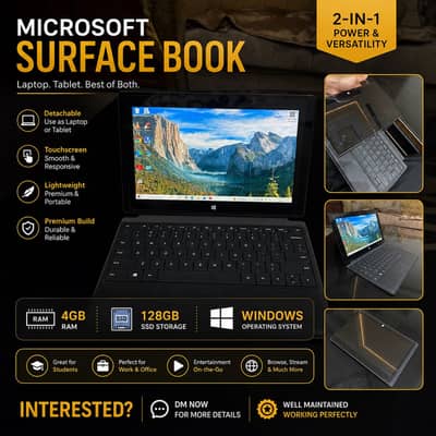 Microsoft surface book | Detachable Laptop + Tab | 4GB RAM | 128GB SSD