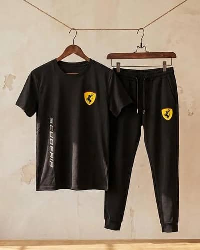 Men Black Ferrari Printed Track Suit 2pcs Mrdium to XL