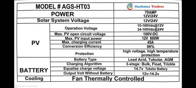 MPPT Controller 70 Amp 12/24 V