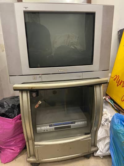 Vintage Panasonic 21' CRT T-Turned Tv With trolley