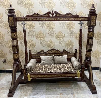 Red Puffy Sofa Set, wooden table and jhoola ( 10/10) condition