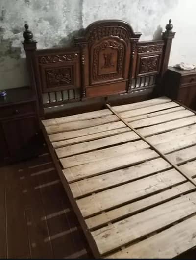Wooden Double Bed with side tables
