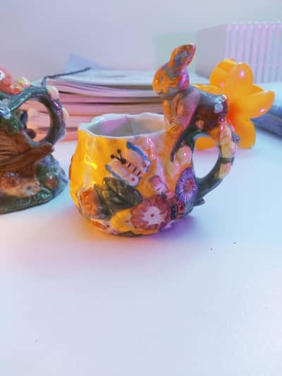 Vintage Cute Bunnies decor Teapot and Cup