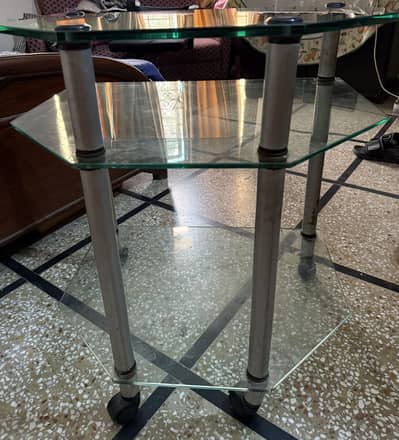 3-Tier Glass TV/Computer Stand – Good Condition