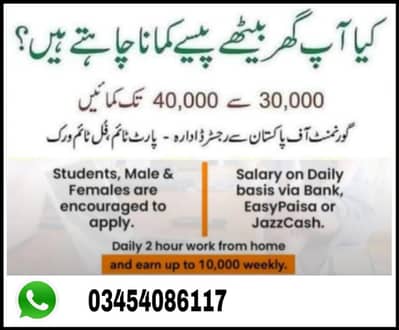 part time jobs available ,online earning, Home jobs
