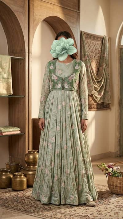 Beautiful Floral Print Party Wear Long Dress| Elegant Maxi Frock|