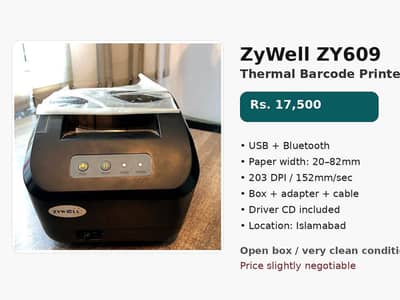 ZyWell ZY609 Thermal Barcode Printer USB Bluetooth