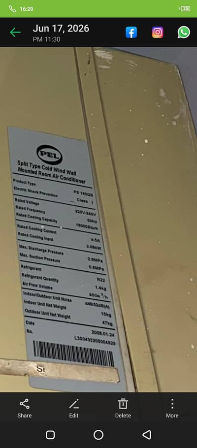 pel split ac 1.5 ton in a very good condition. . . .