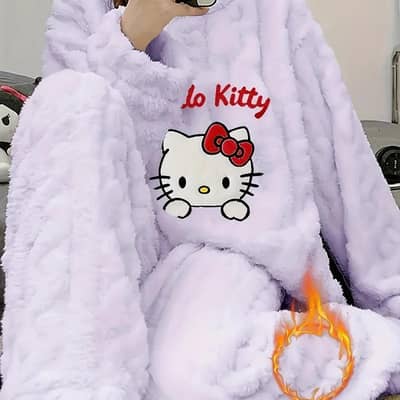 Lilac Printed Night Suit for Women Cotton Blend  2Pc