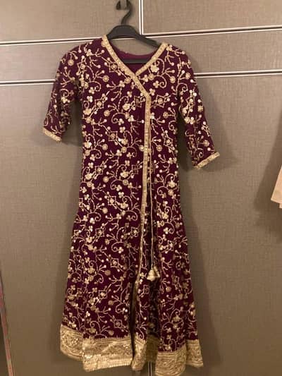 Girls Maroon Embroidered Party Wear Dress (11–12 Years)