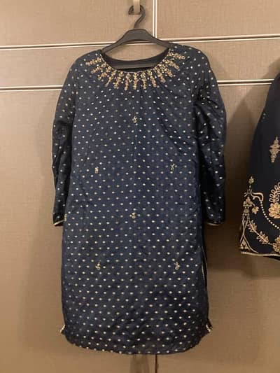 Girls Navy Blue Embroidered Kurti (11–12 Years)