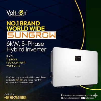 *SUNGROW HYBRID IP65* • 6KW    *VOLT ON* *EX KARACHI*