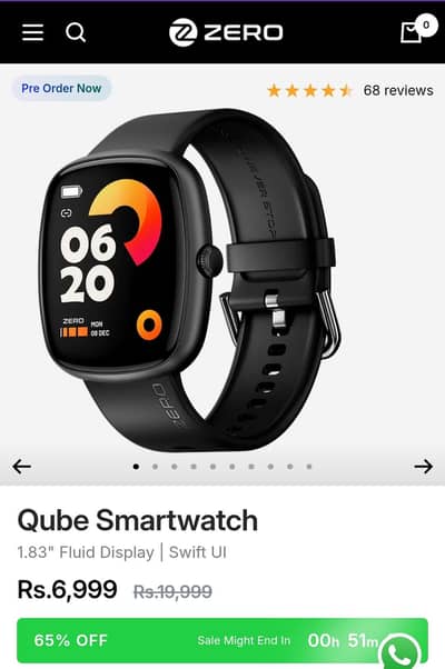 Zero Lifestyle Qube smart watch for sale