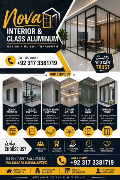 Glass partition/Gypsum board / pvc celing/gypsum celing/pop celing