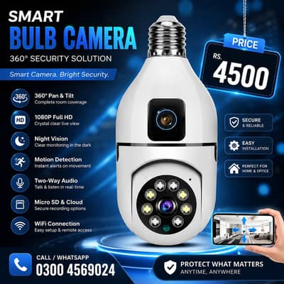 Dual Lens Bulb Camera 1080p Wifi Panoramic Night Vision Motion Detect