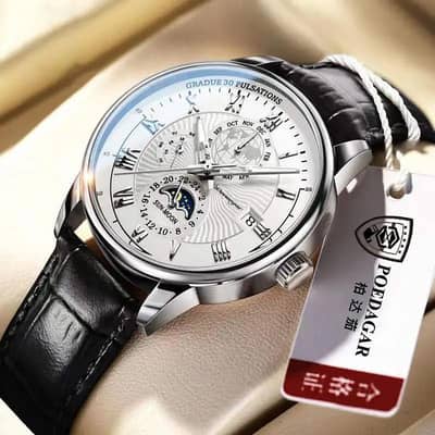 Men's Three-Eye Calendar Watch with Starry Sky Moon Design