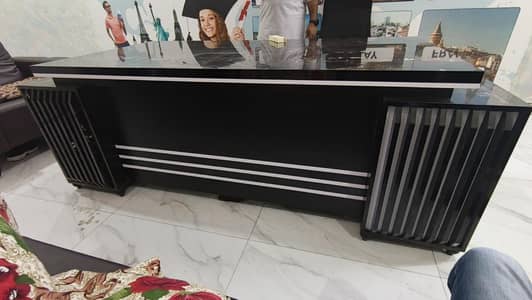 7ft Executive Office Table with Side Cabinets – Premium Black Finish