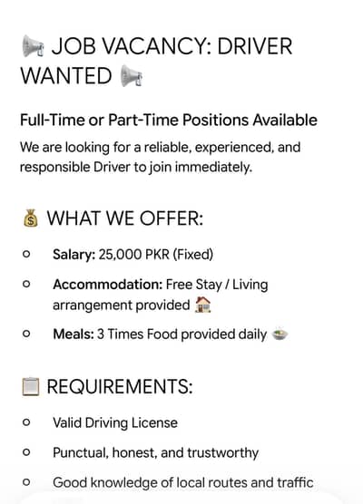 DRIVER REQUIRED