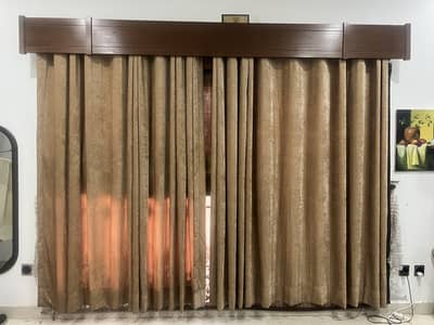 Velvet curtains with white net blind & Bamboo chick blinds