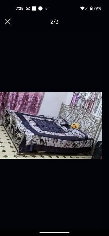 iron bed with mattress dressing table and cubord
