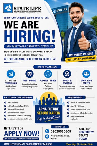 State life Insurance Marketing Staff Required