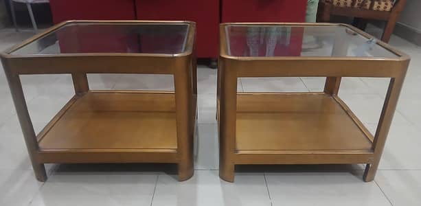 3 wooden glass tables for sale