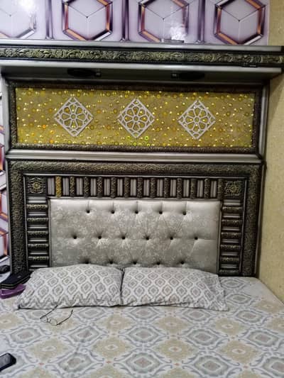 King size bed with side table without mattress