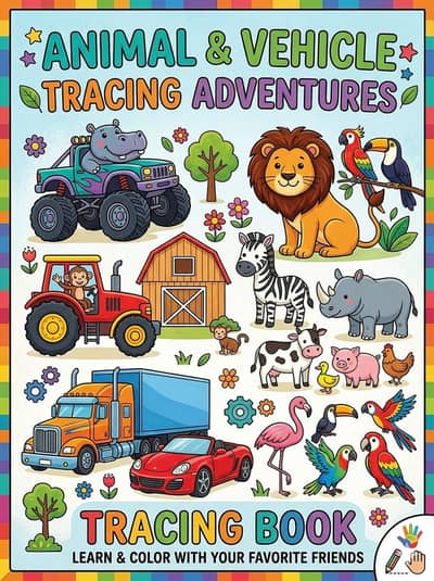 Kids Fun Vehicle & Animal Coloring Book