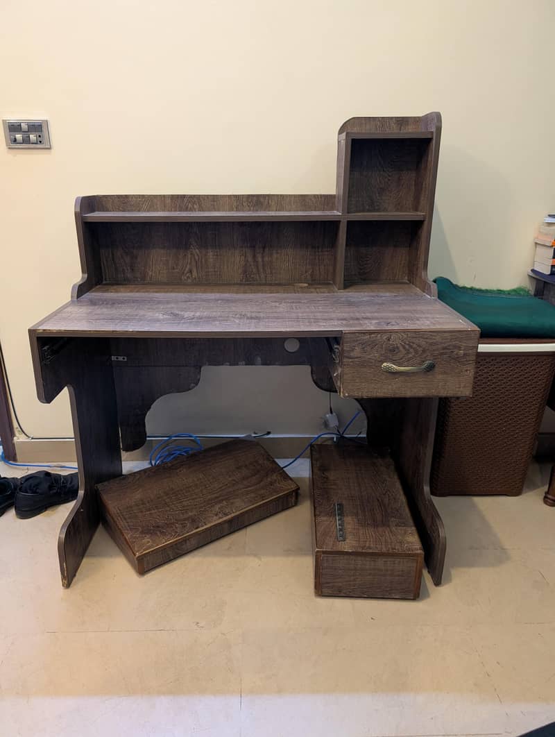 Modern Computer / Study Table with Shelves & Drawer – Solid Condition 0