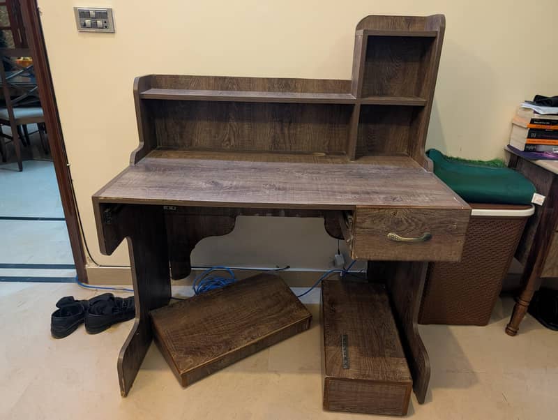 Modern Computer / Study Table with Shelves & Drawer – Solid Condition 4