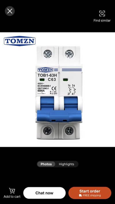 Tomzon Dc breaker 400volt 63 Ampere