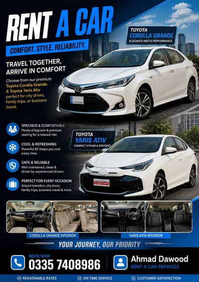 Toyota Yaris & Corolla Availlable For Rent & Tours