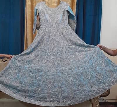 Sky Blue Heavy Embroidery Maxi with Dupatta - Worn Once