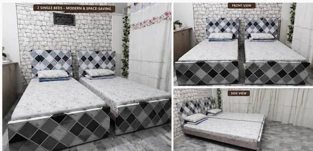 2 Wooden single beds with mattresses