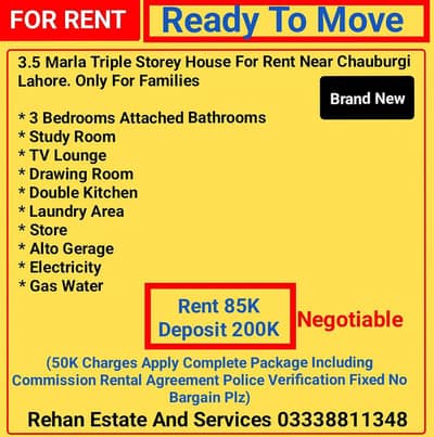 3.5 Marla Triple Storey House For Rent Near Chauburgi
