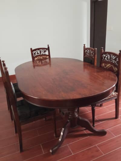 Solid Wood Oval Dining Table with 5 Carved Chairs (Urgent Sale)