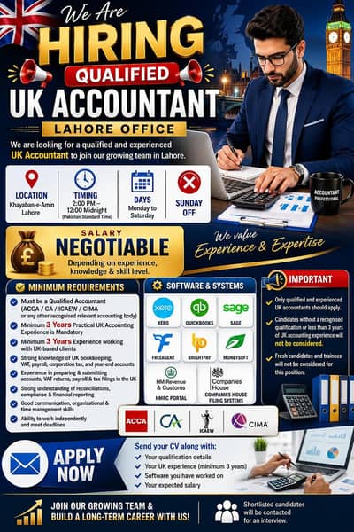 Qualified UK Accountant Required – Lahore Office