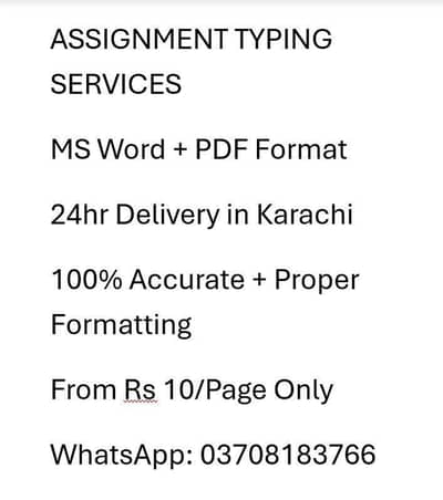 Assignment and document typing services MS word 24hr  Delivery karachi